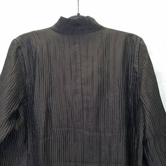 Eileen Fisher Silk Open Front Blazer Jacket M Textured Lined Brown 3/4 Sleeve - Picture 7 of 13